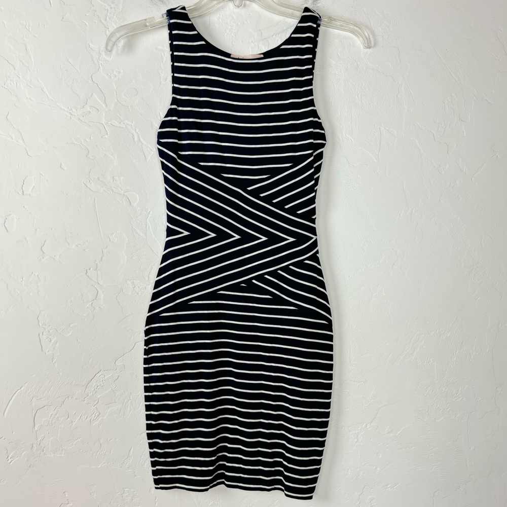 Philosophy Republic Dress Fitted Bodycon Sundress Navy Blue Striped‎ White Lined